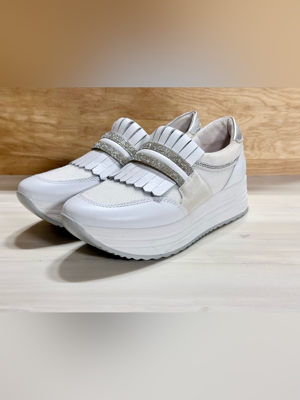 NeroGiardini Kiltie Bling Fringe sneakers, high end Italian shoes